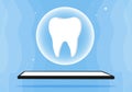tooth icon on blue. Dentistry vector illustration. Book an appointment with a dentist. Illustration of a tooth Royalty Free Stock Photo